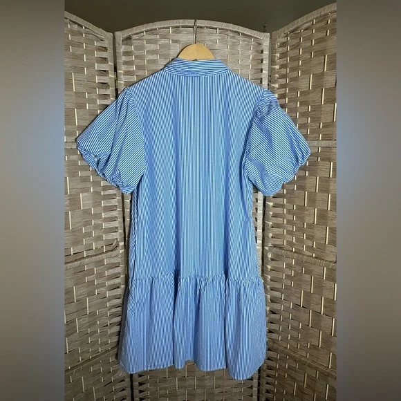 J. Crew Striped Bubble-Sleeve Button-Front Shirt Dress - Size 14 - Picture 9 of 14